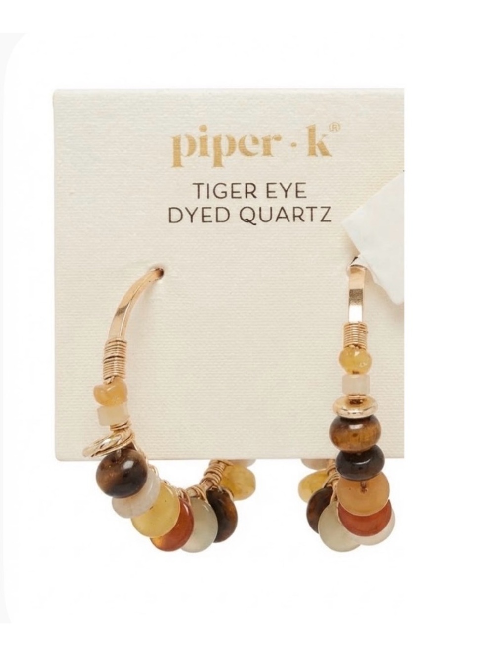 NWT ⚜️🤎⚜️ Piper K Tiger Eye Dyed Quartz Gemstone Hoop Earrings